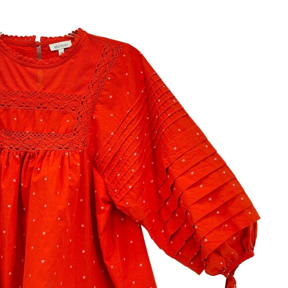 Ella Moss Balloon Sleeve Top Women's S Lyra Boho Crochet Prairie Peasant Blouse - Picture 7 of 11